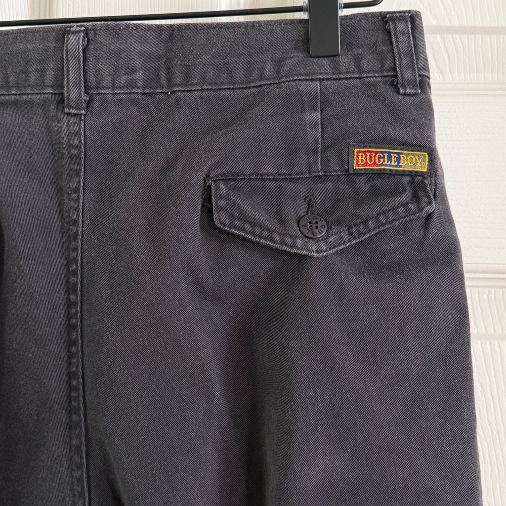 Bugle Boy Vintage Mens Pleated Chinos Pants Faded Black Cotton Unisex Tapered